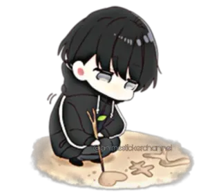 🙁 anime, sad, drawing, chibi, lonely, beach, sand telegram sticker
