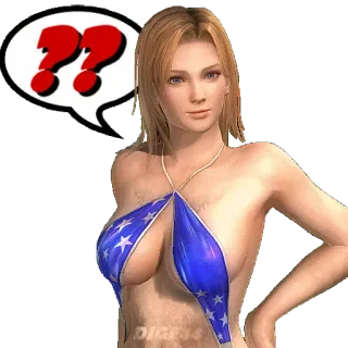 ❓ phụ nữ, dấu chấm hỏi, bikini, gợi cảm, tóc vàng telegram sticker