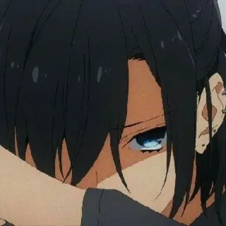 ❤ Anime, Junge, Ohrringe, dunkles Haar, blaue Augen telegram sticker
