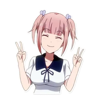 ✌ Anime, Chica, Signo de paz, Dibujo animado, Kawaii, Pelo rosa whatsapp sticker