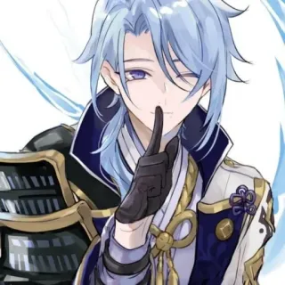 ✨ Ayato Genshin Impact Anime, Videospiel, Blaue Haare, Genshin Impact, Ayato, Charakter, Finger an Lippen, Husbando whatsapp sticker