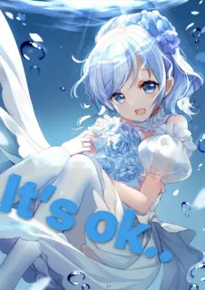 😄 It's ok chica anime, bajo el agua, vestido, burbujas, pelo azul, está bien, kawaii telegram sticker