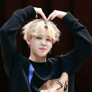 💜 Jimin Jimin, K-pop, BTS, cantor, coração com as mãos, cabelo loiro whatsapp sticker