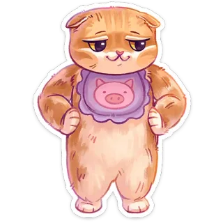 👩‍🦰 猫, 子猫, 豚, よだれかけ, かわいい, 動物, 漫画 telegram sticker