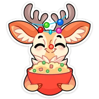 🥗 rendier, kerst, feestdagen, schattig, cartoon, dier, hert, feestelijk telegram sticker