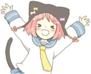 😆 Anime, Desenho animado, Fofo, Garota, Gato, Kawaii, Alegre telegram sticker