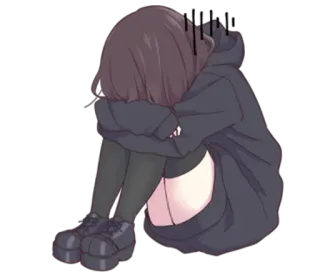 😣 dziewczyna anime, smutny, płaczący, depresja, emocjonalny, odosobniony telegram sticker