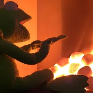 🔥 Kermit the Frog kermit, frog, muppet, cozy, fire, puppet telegram sticker