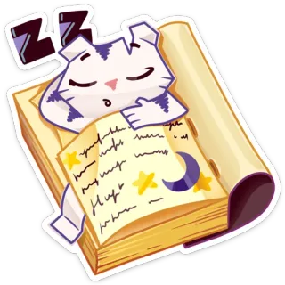 😴 ZZ Katze, schlafend, verschlafen, Mond, Sterne, Notizbuch, Cartoon telegram sticker