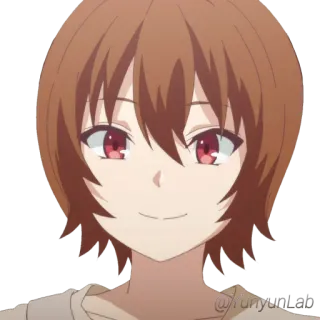 🙂 Anime, Personnage, Cheveux Bruns, Yeux Rouges, Sourire telegram sticker