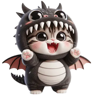 🤗 gatto, gattino, drago, costume, carino, adorabile, animale, animale domestico telegram sticker