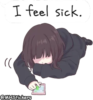 🤒 I feel sick. болен, грустный, аниме девушка, плохо себя чувствую, уставший, измотанный, нездоровый telegram sticker