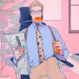 🌐 NEWS homme, journal, donut, lunettes, affaires, bureau, café, lecture telegram sticker