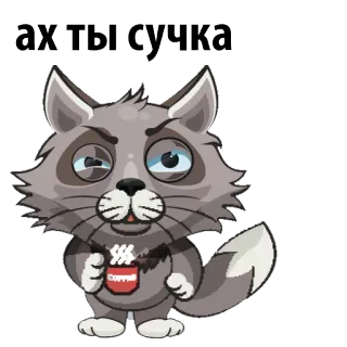 😞 ах ты сучка 猫, コーヒー, 攻撃的, 動物, ステッカー telegram sticker
