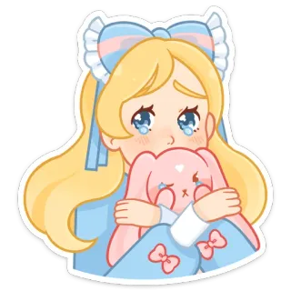 😢 Desenho animado, Triste, Chorando, Menina, Coelho, Fofo telegram sticker