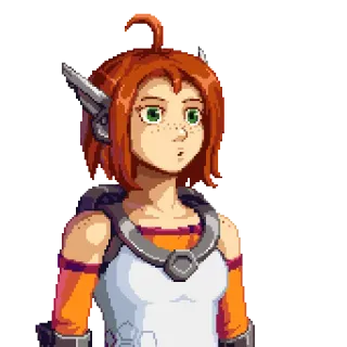 😯 character, female, girl, video game, red hair, pixel art telegram sticker