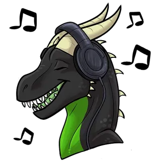 🎵 dragon, casque, musique, dessin animé, animal, art, fantaisie telegram sticker