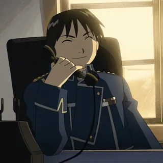 💙 Roy Mustang Fullmetal Alchemist Roy Mustang, Fullmetal Alchemist, Anime, Phone Call, Office, Military Uniform, Fictional Character telegram sticker