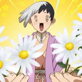 🌏 Gen Asagiri Dr. Stone anime, Dr. Stone, Gen Asagiri, flowers, happy telegram sticker