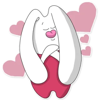 😌 кролик, милый, каваий, сердечки, мультфильм, наклейка telegram sticker