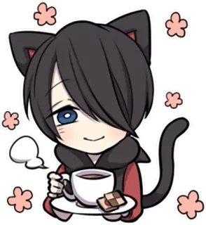 ☕ Anime, Katzenohren, Süß, Kaffee, Getränk, Dessert, Kawaii telegram sticker