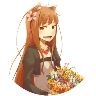 💐 Holo Spice and Wolf Аниме, Персонаж, Девушка, Холо, Волчица и пряности, Цветы telegram sticker