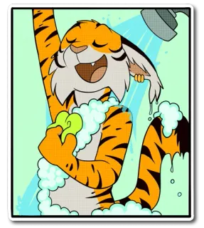 🚿 tiger, cartoon, shower, bath, animal, cute, funny telegram sticker
