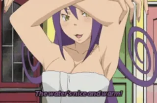 💃 The water's nice and warm! anime, mujer, baño, toalla telegram sticker