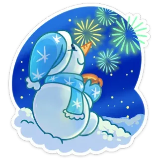 🎉 muñeco de nieve, fuegos artificiales, invierno, nieve, celebración, fiesta, festivo, dibujos animados telegram sticker