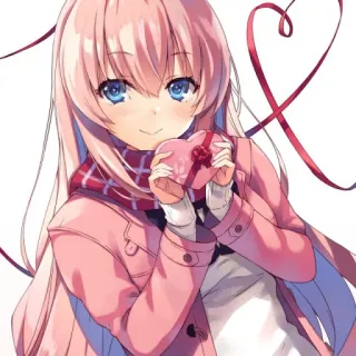 📕 Fille anime, Cheveux roses, Coeur, Saint-Valentin, Mignon, Dessin animé, Kawaii telegram sticker