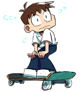 😖 dibujos animados, skateboard, niño, anime, niño, ilustración, estudiante telegram sticker