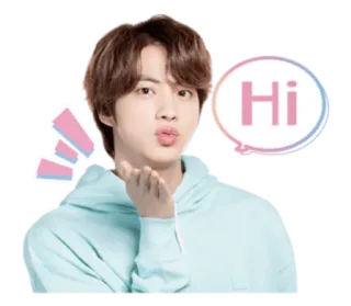 😗 Hi K-pop, Jin, BTS, salutation, baiser main, mignon telegram sticker