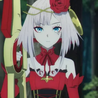 🥀 Anime, Ragazza, Personaggio, Rosso, Rosa, Arma, Arciere telegram sticker