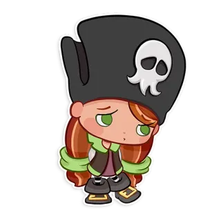 😔 pirat, mädchen, cartoon, schädel, hut, niedlich whatsapp sticker