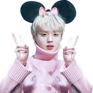 ✌️ милый, мышиные ушки, розовый, знак мира, k-pop whatsapp sticker