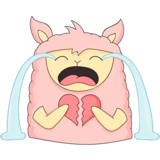 😭 lama, coeur brisé, pleurer, triste, dessin animé, mignon, rose, alpaga telegram sticker