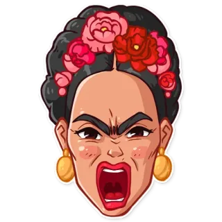😡 Frida Kahlo Фрида Кало, художник, портрет, цветы, выражение, женщина, лицо telegram sticker