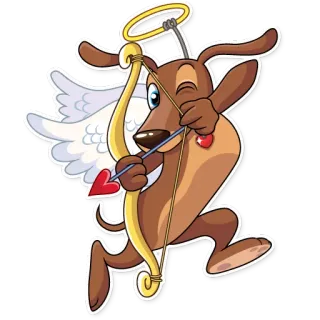 😉 dog, cupid, heart, arrow, wings, valentine, love, cartoon, animal whatsapp sticker
