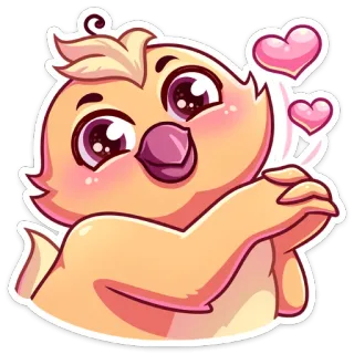 😘 pássaro, pintinho, fofo, amor, corações, animal, desenho animado telegram sticker