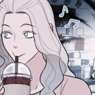 🩺 vrouw, drinken, drankje, muzieknoten, cartoon, animatie whatsapp sticker