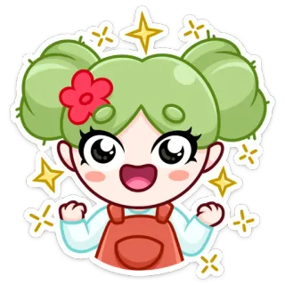 😃 dessin animé, fille, mignon, paillettes, fleur, personnage, autocollant telegram sticker