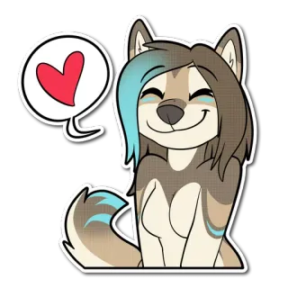 ❤ Furry, Desenho animado, Lobo, Fofo, Amor, Coração, Adesivo, Animal, Sorrindo telegram sticker