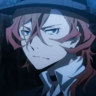 🥃 Chuuya Nakahara Bungou Stray Dogs Anime, Hut, Ernst, Männlich, Kunstfigur, Porträt telegram sticker