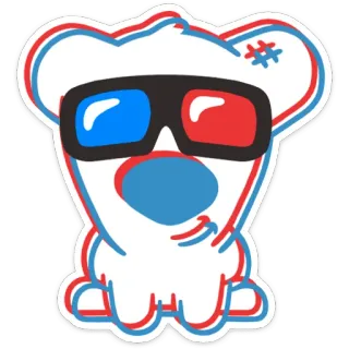 📽 dibujos animados, oso, gafas, 3D, blanco telegram sticker