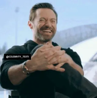 😆 Hugh Jackman @CELEBRITY_TEXTI selebriti, aktor, tertawa, pria, bahagia telegram sticker