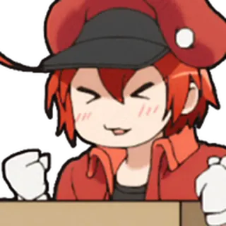 🩸 Red Blood Cell Cells at Work! Anime, Cells at Work, Rote Blutzelle, Hut, Handschuhe, Fröhlich whatsapp sticker