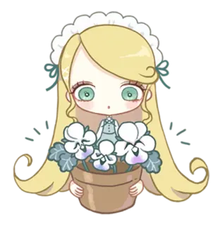 😯 可爱, 动漫, 卡通, 金发, 花, 盆, 女孩 telegram sticker