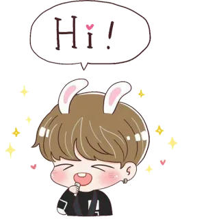 👋 Hi ! 만화, 귀여운, 토끼, 안녕하세요, 인사, 반짝이 telegram sticker