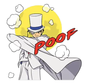 😁 Kaitou Kid Detective Conan POOF magic, magician, anime, kid, kaitou, cape whatsapp sticker
