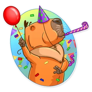 🎈 คาปิบารา, ปาร์ตี้, งานฉลอง, สัตว์, ลูกโป่ง, กระดาษสี, หมวก telegram sticker